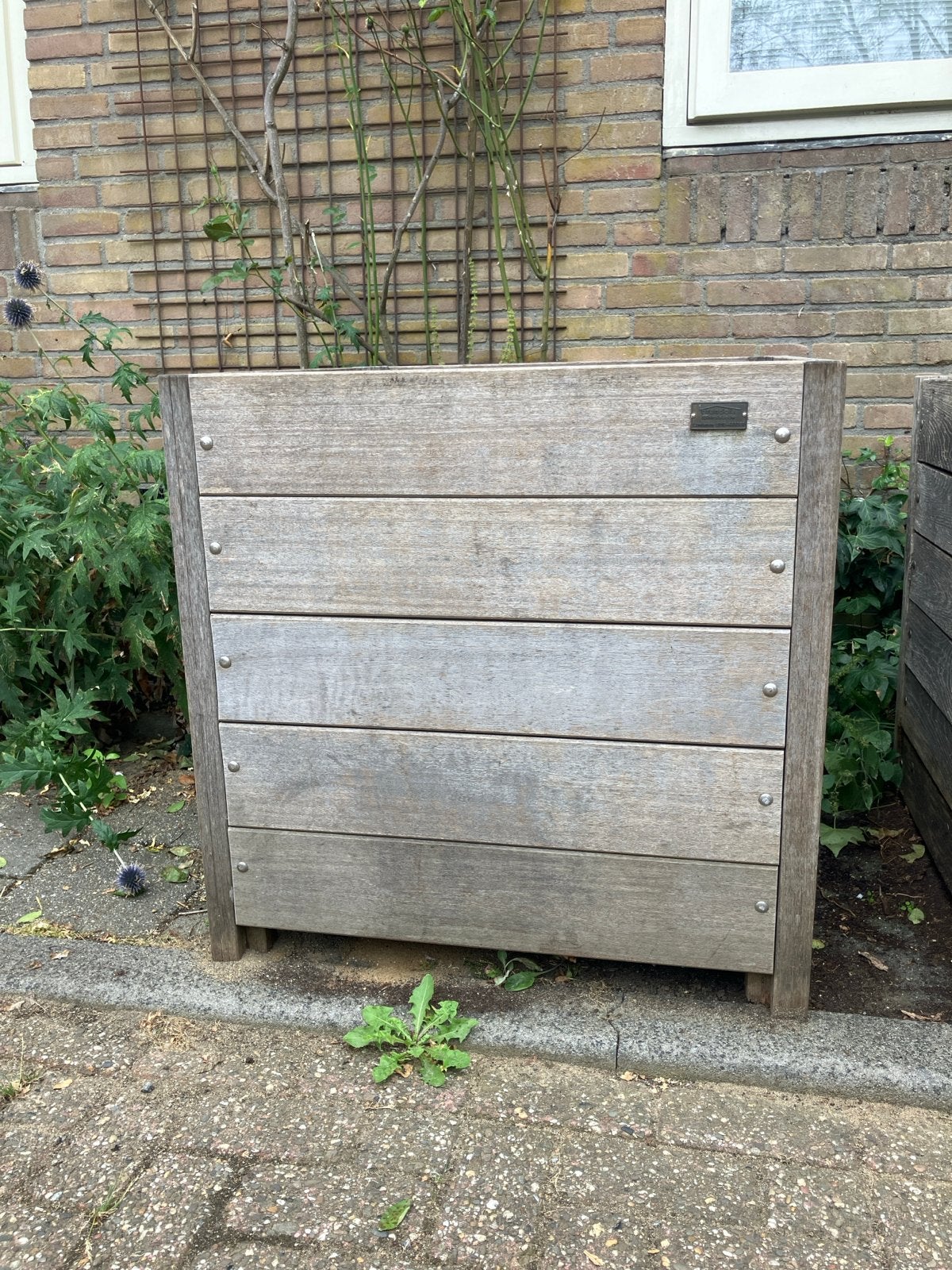 Robuuste houten bloembak voor bv olijfboom, Ophalen, Gebruikt, Balkon, Vierkant