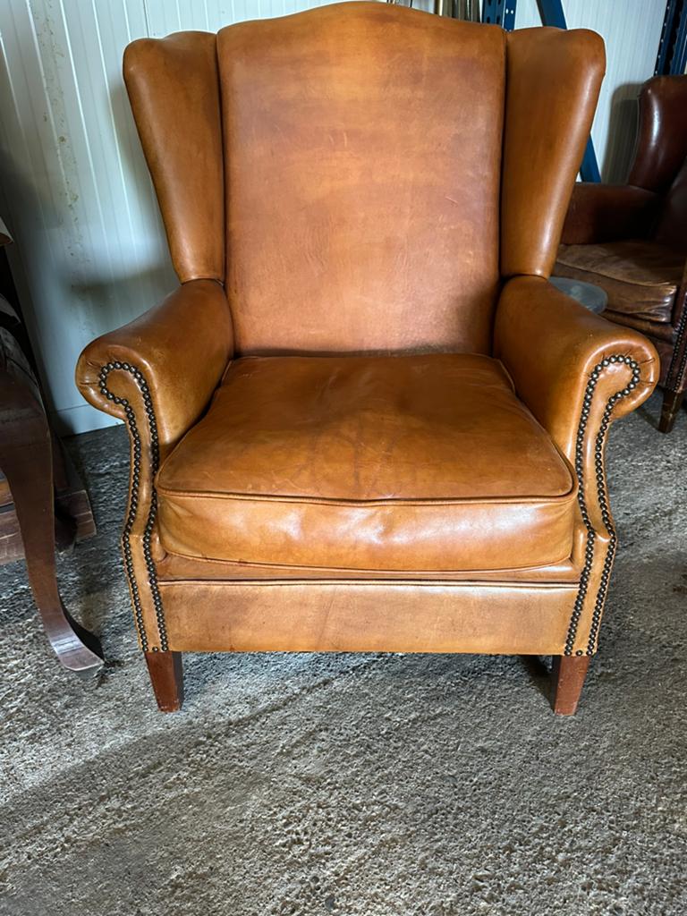 Schapenleren oorfauteuil., Huis en Inrichting, Fauteuils, Ophalen, Gebruikt, ., Chesterfield