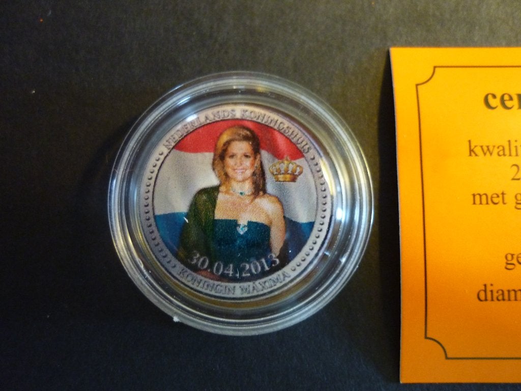 2013 gekleurde 2 euro inhuldiging Maxima, Verzenden, Koningin Beatrix, Euro's, Losse munt