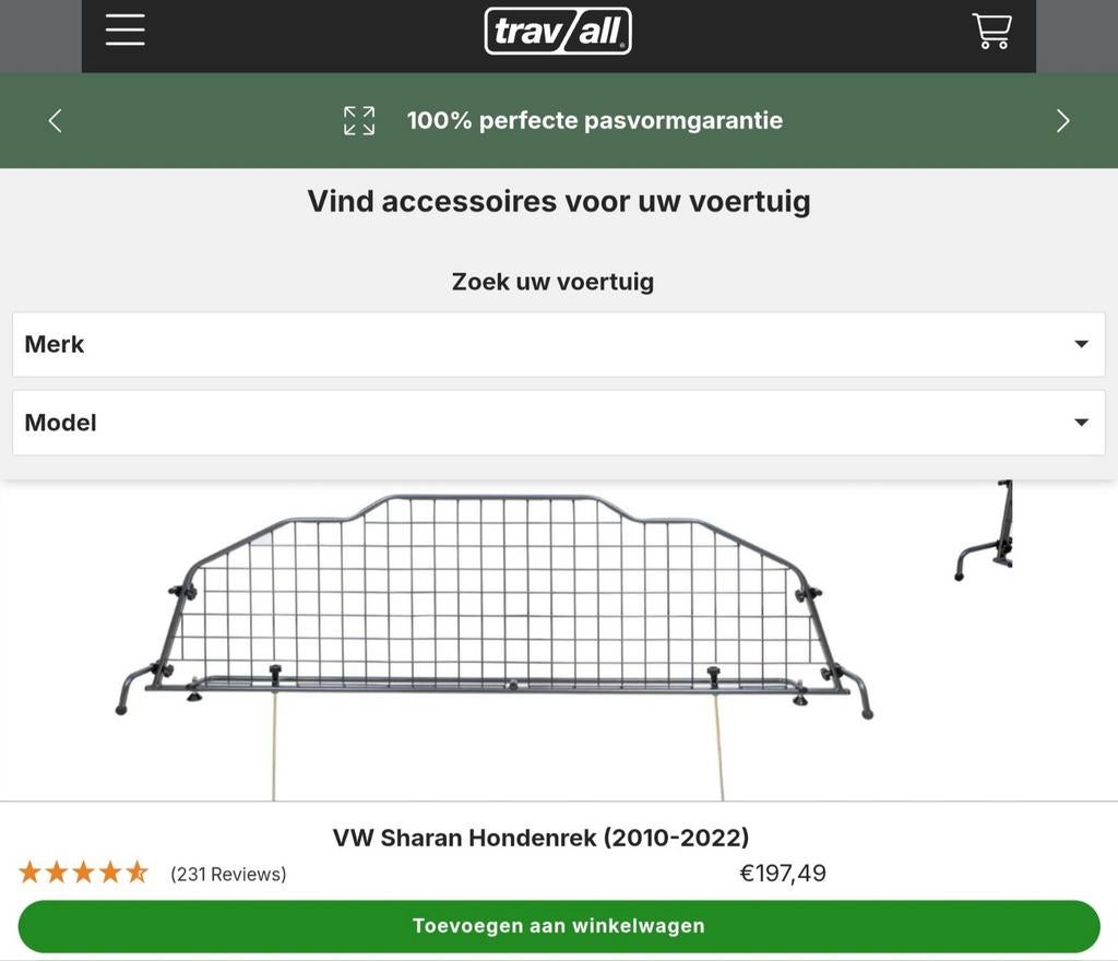 Travall Bagagerek Hondenrek VW Sharan / Seat Alhambra, Auto diversen, Hondenrekken, Ophalen of Verzenden, Zo goed als nieuw