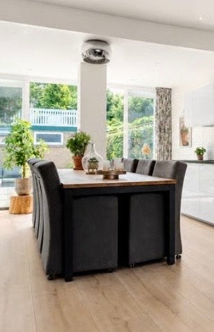 Eettafel met 8 stoelen (4 met armleuning, 4 zonder), Ophalen, Gebruikt, 8 stoelen of meer