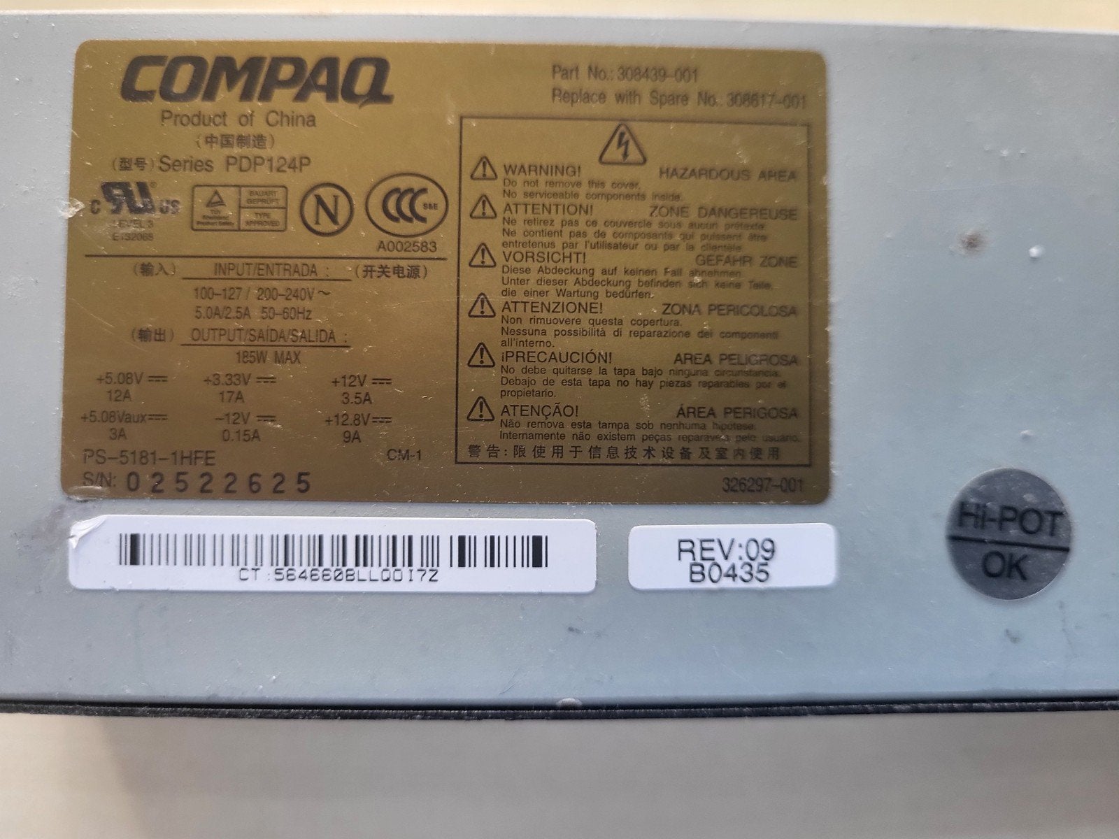 Compaq interne voeding 185W, Computers en Software, Interne voedingen, Gebruikt, Ophalen of Verzenden
