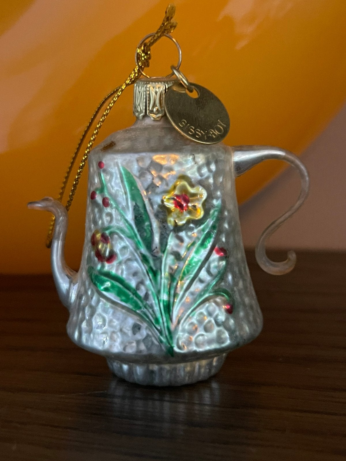 glazen theepot-kerstornament van Sissy-Boy, Ophalen, Zo goed als nieuw