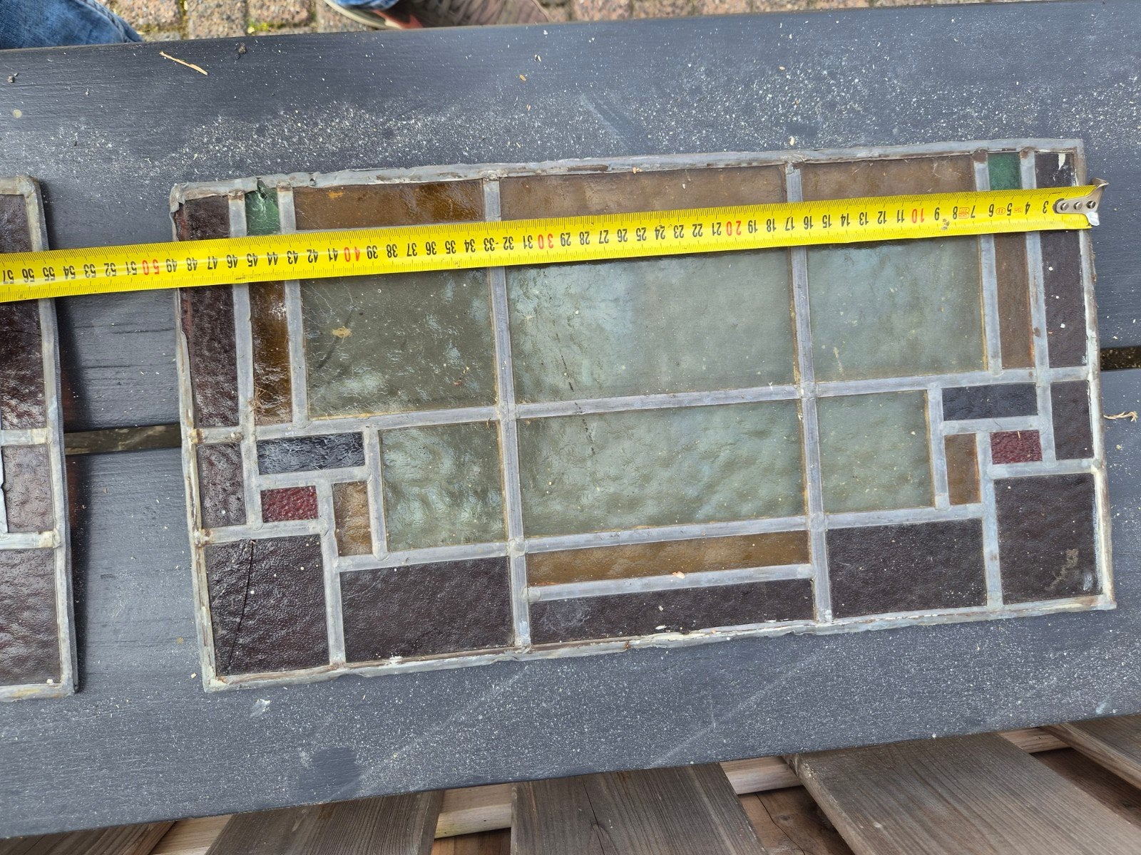 2x glas in lood raam ( jaren 20 ), Ophalen, Gevelraam of Ruit, Gebruikt, Minder dan 80 cm