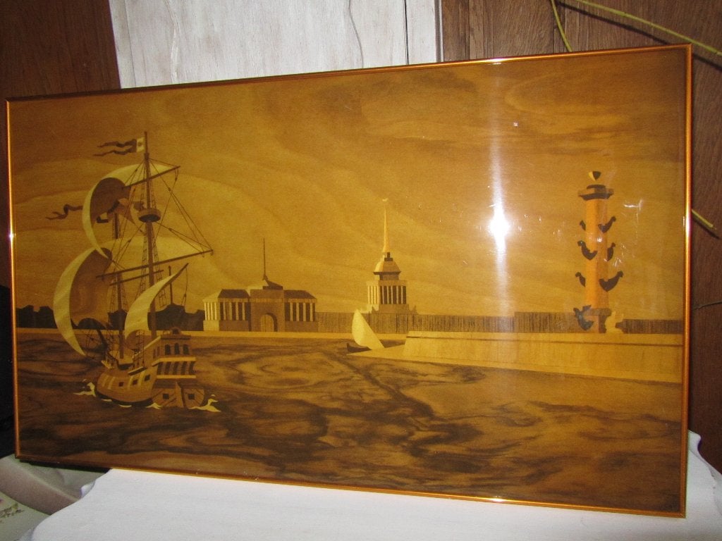 Vintage Russisch paneel wand decoratie; Oud-Petersburg USSR, Gebruikt, 67 cm, Hout, Vintage