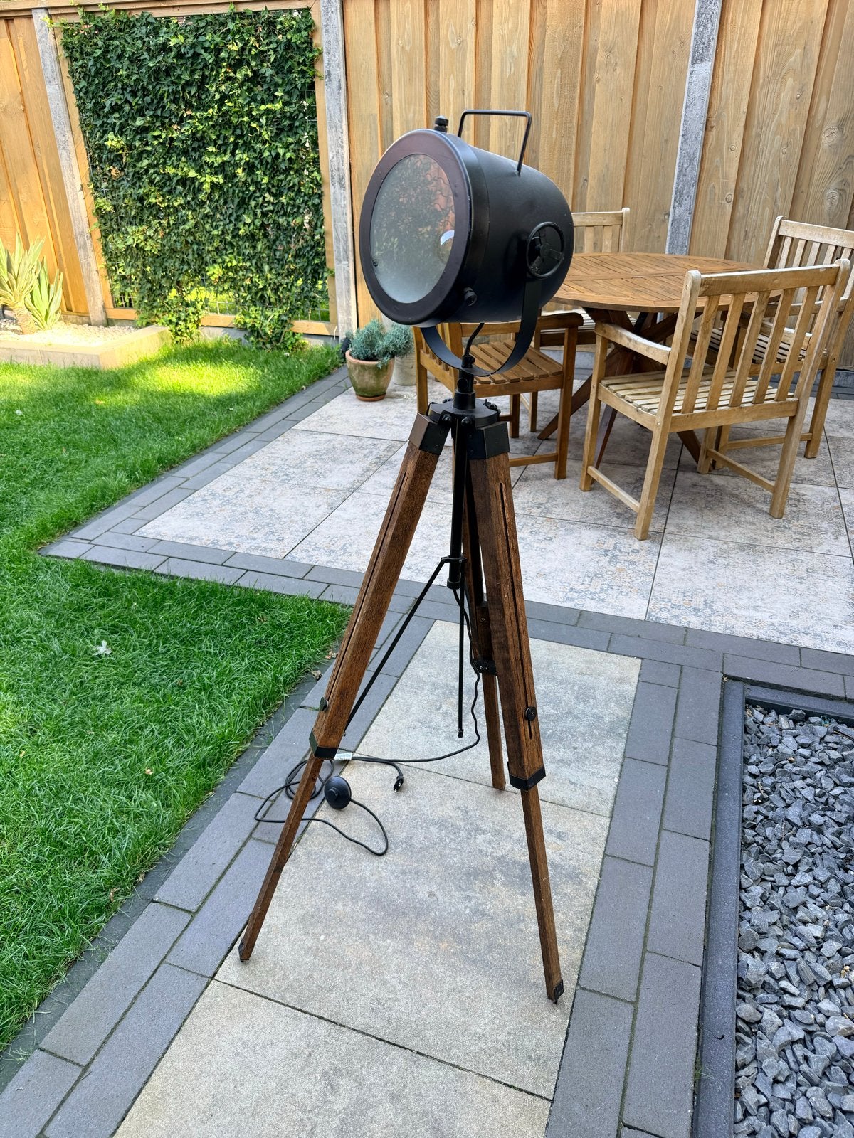 BIEDEN - Vintage Studio Vloerlamp op Statief - Zwart/Hout, Huis en Inrichting, Ophalen, Gebruikt, E27 (groot), 150 tot 200 cm