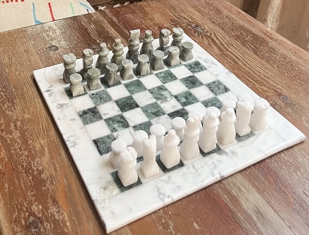 Onyx Marmer Schaakbord 31x31cm met schaakstukken, Een of twee spelers, Ophalen, Zo goed als nieuw