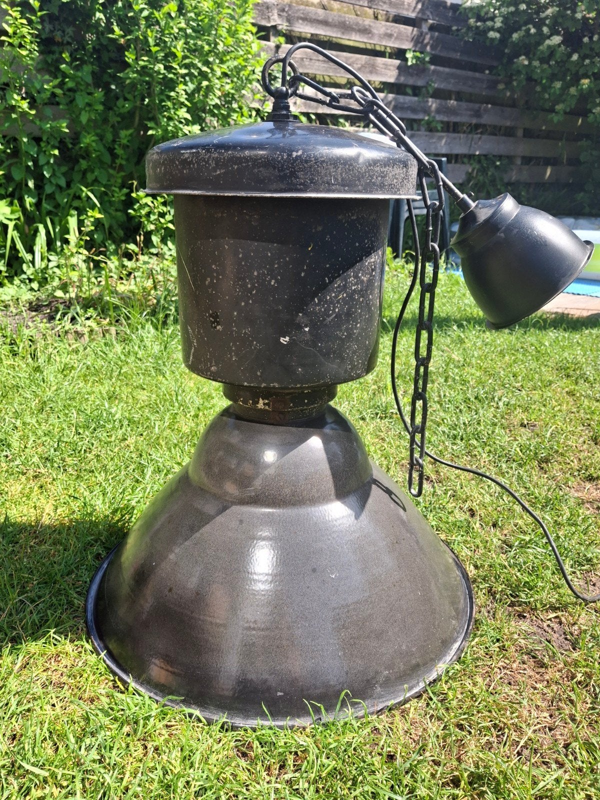 Stoere Industriële Fabriekslamp / Hanglamp – Emaille, Gebruikt, 50 tot 75 cm, Ophalen of Verzenden, Metaal