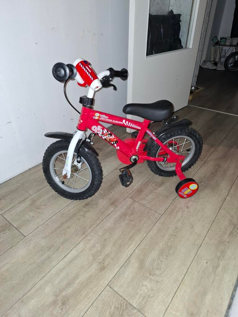 Kinderfiets Cars Lightning McQueen met zijwieltjes, Ophalen, Gebruikt, Minder dan 16 inch, Zijwieltjes