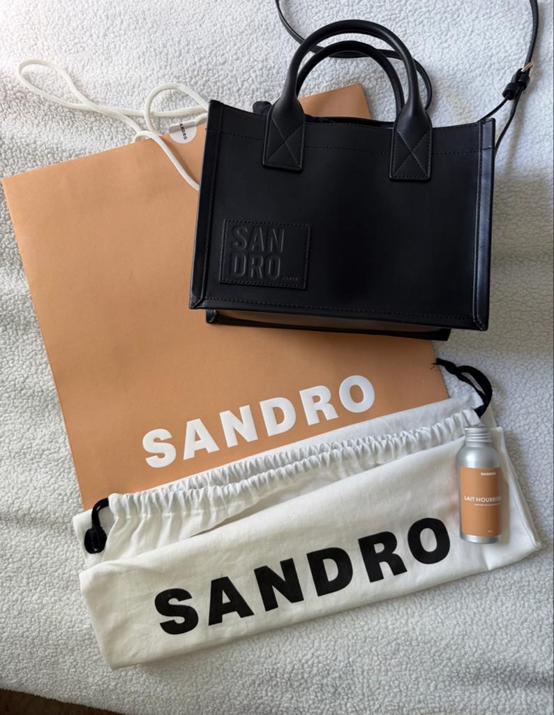 Sandro tote tas zwart leer met dustbag en tas, Ophalen of Verzenden, Zo goed als nieuw, Zwart, Handtas