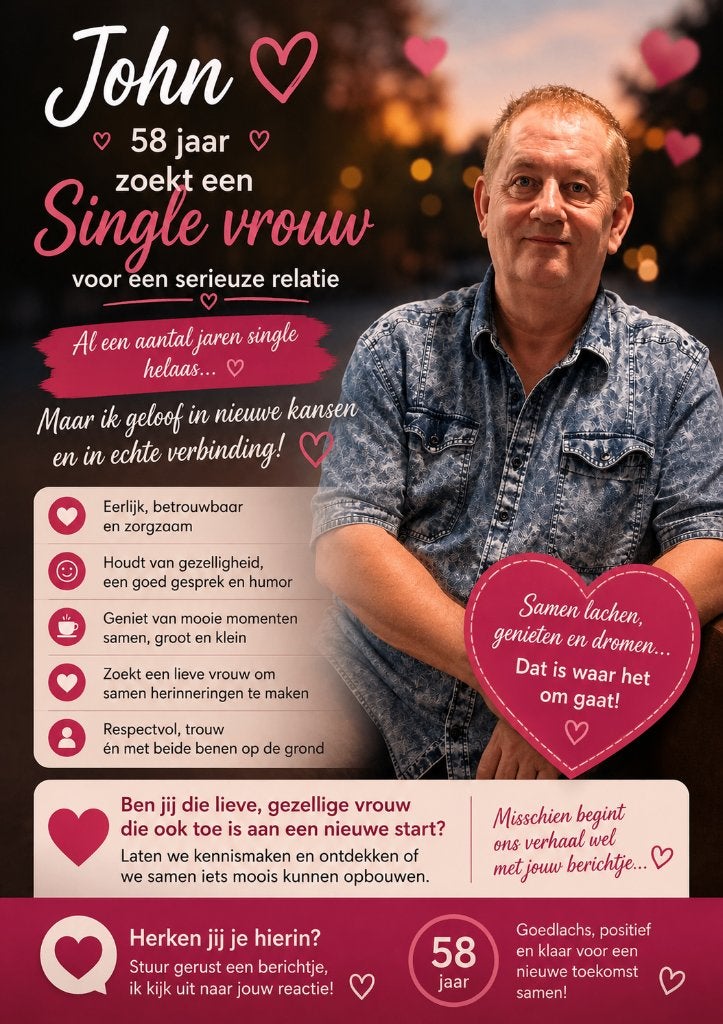 Man (58) single en lief zoekt leuke gezellige single vrouw