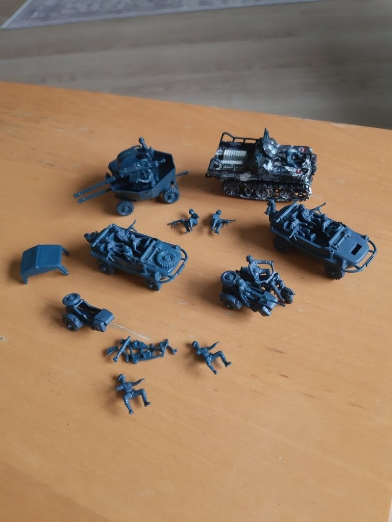 Atlantic: Flak, Sdkfz 1, Schwimmwagen (x2), BMW R75 (x2), Verzenden, Gebruikt, 1:50 of kleiner, Figuur of Figuren