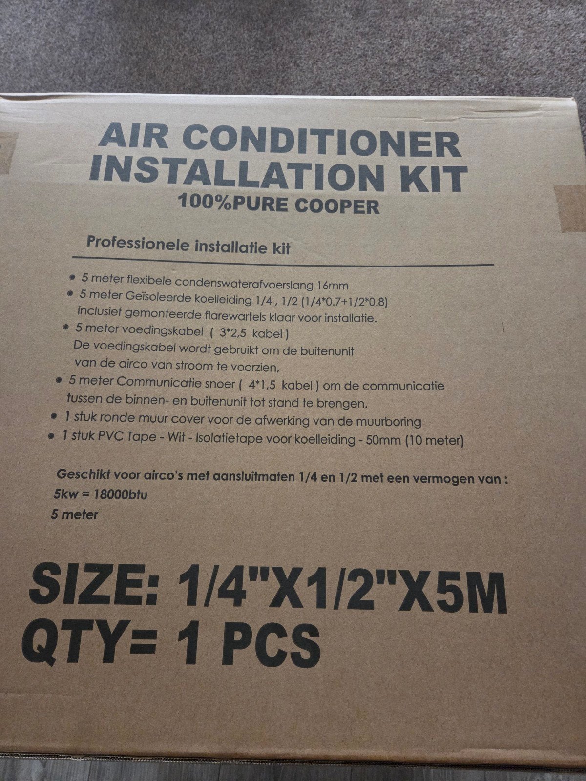 Airconditioner Installatie Kit 5M - 1/4"X1/2" - 18000BTU, Ophalen, Nieuw