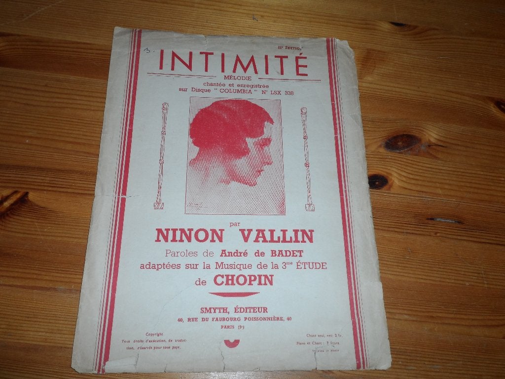Intimite - chopin - ninon vallin, Piano, Gebruikt, Klassiek, Ophalen of Verzenden
