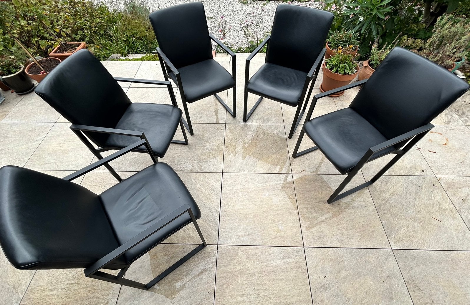 5 zwarte stoelen in goede staat, Huis en Inrichting, Stoelen, Ophalen, Zwart, Leer, Zo goed als nieuw