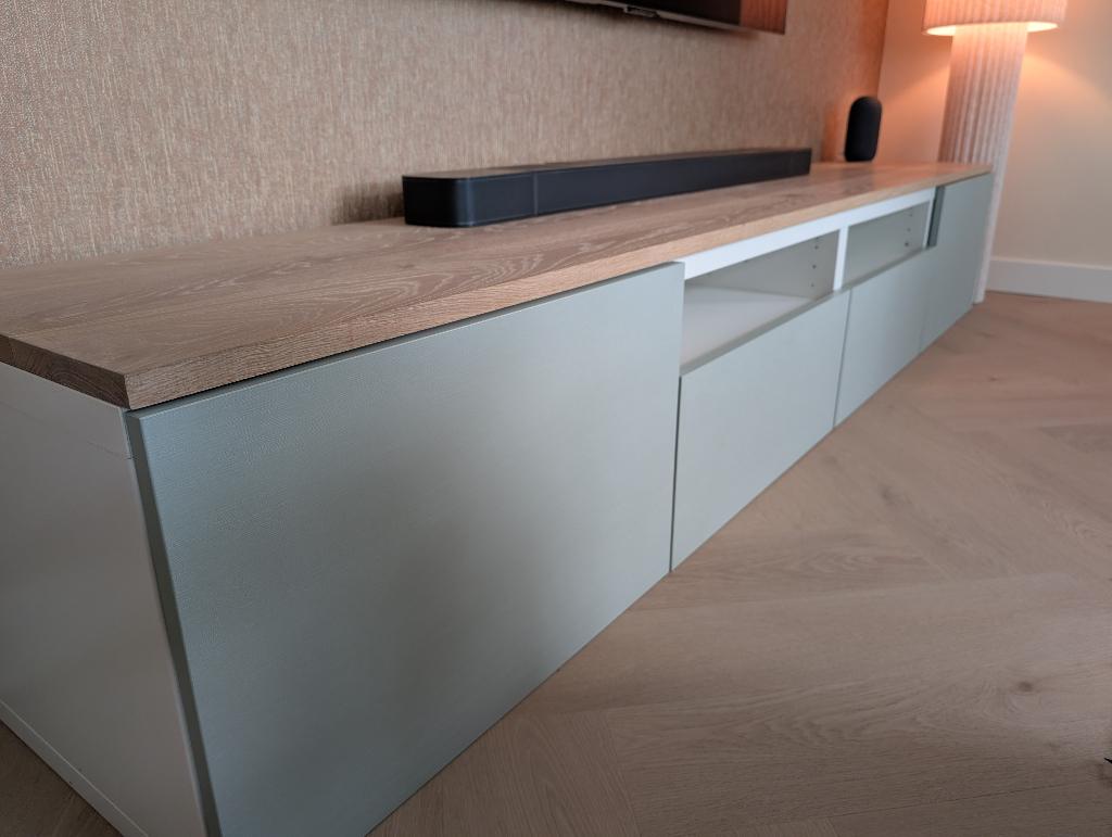 IKEA Besta TV-meubel met massief eiken plank 240cm, Ophalen, 200 cm of meer, Minder dan 100 cm, 25 tot 50 cm