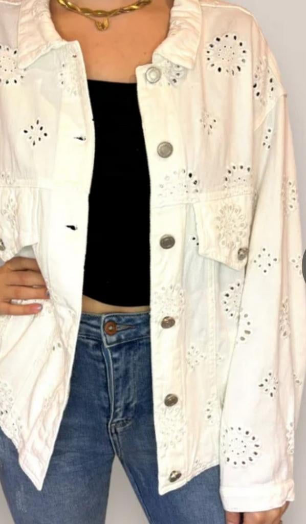 Roomwit broderie jacket M-L denim boho Ibiza spijker jas, Maat 38/40 (M), Costes rebel, Wit, Nieuw