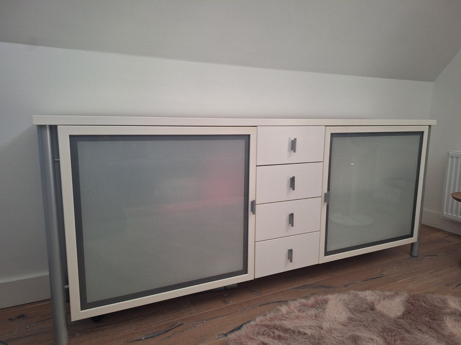 Modern Wit Dressoir, Matglas en 4 Lades (200 cm), Ophalen, Gebruikt, Met lade(s), Modern, Strak