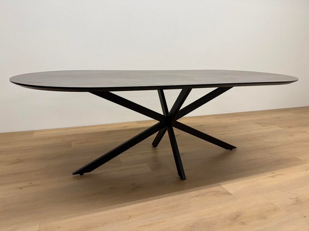 Prachtige plat ovale eettafel HPL 220x100 - Direct Leverbaar, 100 tot 150 cm, 200 cm of meer, Ophalen of Verzenden, Zo goed als nieuw