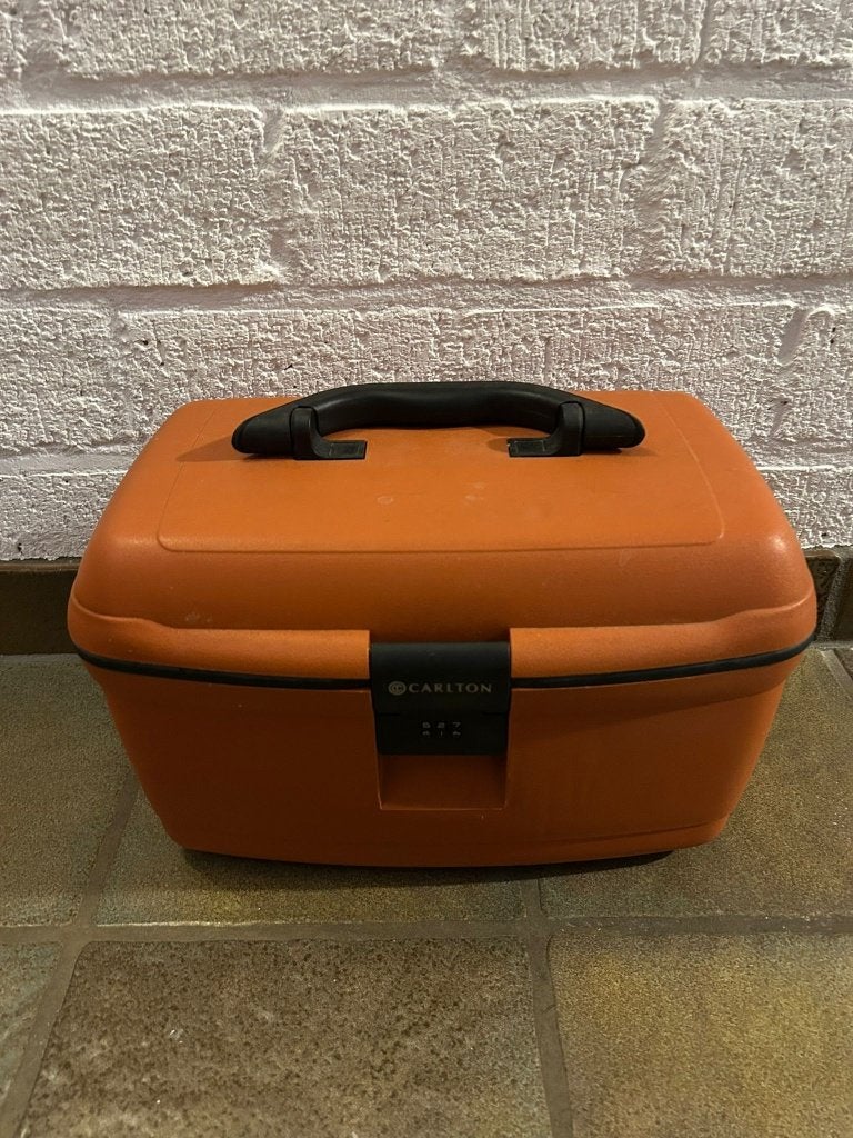 Carlton beautycase oranje hardcase vintage, Sieraden, Tassen en Uiterlijk, Beautycases, Ophalen, Gebruikt, Met slot, Oranje