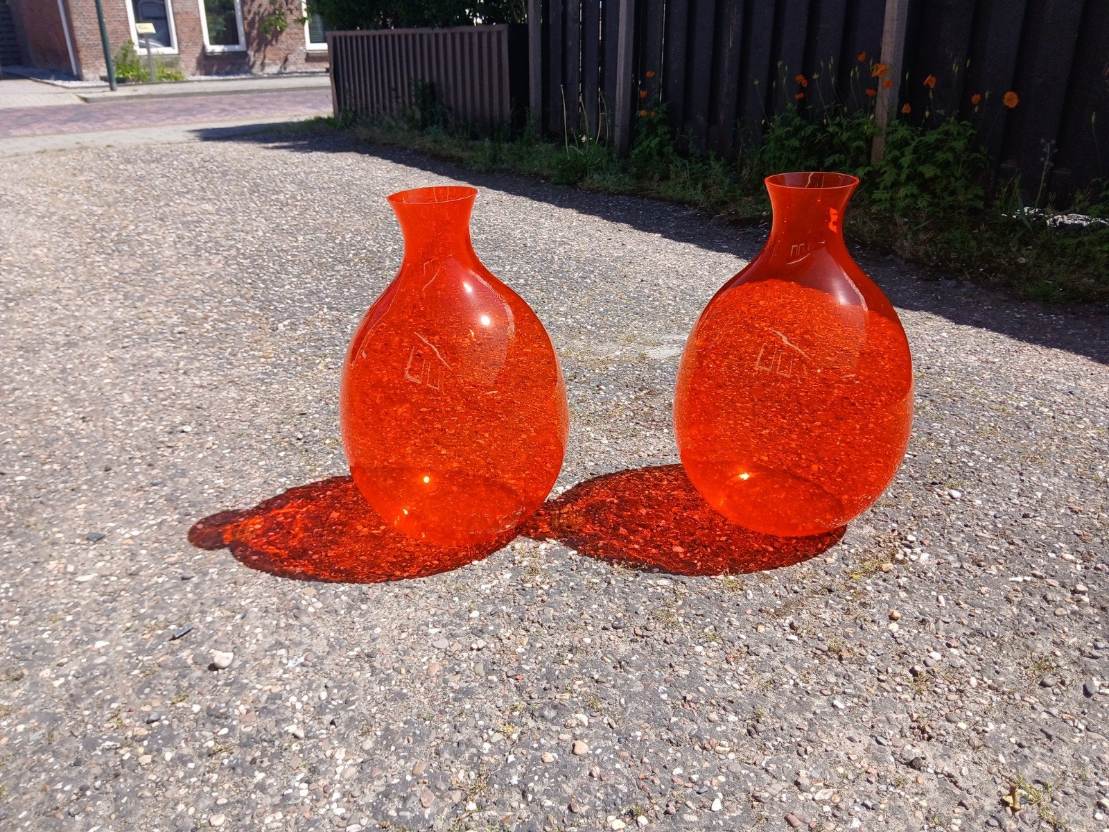 Vintage Oranje Vazen - Set van 2 - 52 cm hoog, Antiek en Kunst, Ophalen