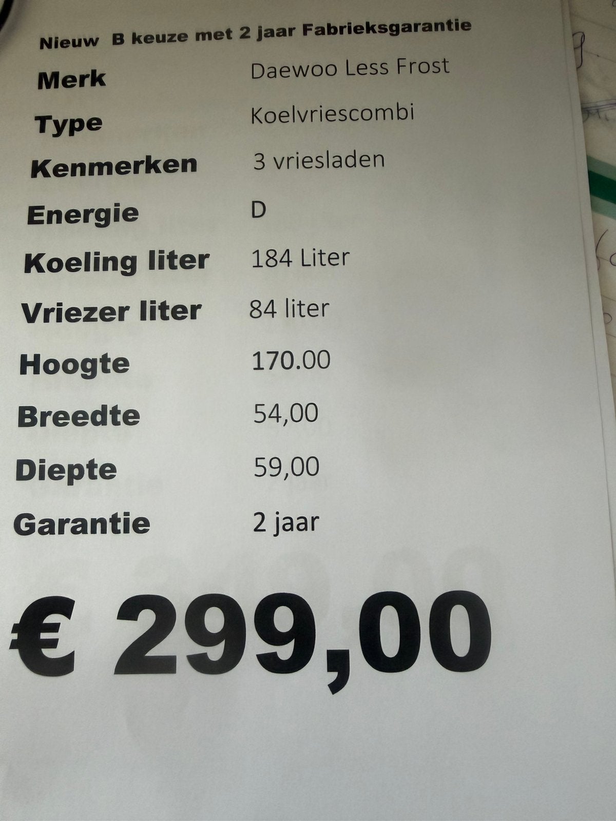 Koelvriescombinatie less frost nieuw wit 170 hoog, Witgoed en Apparatuur, Ophalen, Vestel, 200 liter of meer, Met aparte vriezer