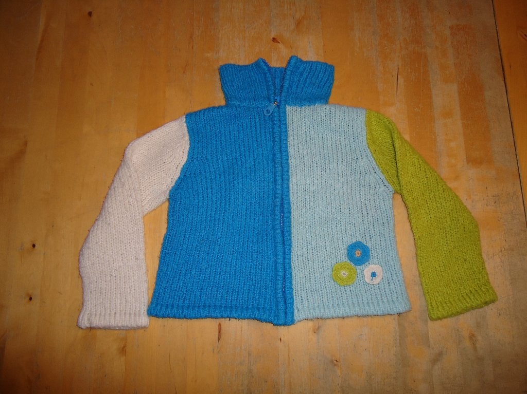 Gebreid vrolijk gekleurd vest maat 98 -104 (K133), Ophalen of Verzenden, Gebruikt, Meisje, Trui of Vest