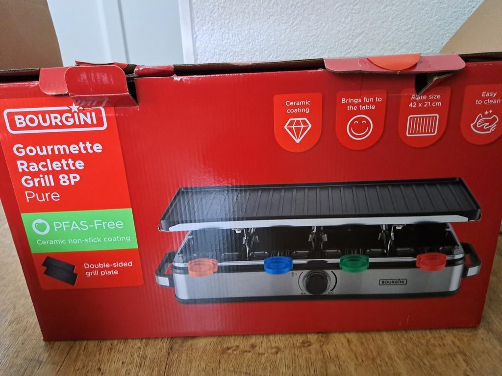 BOURGINI Gourmette Raclette Grill 8P Pure - PFAS-vrij, Ophalen of Verzenden, Nieuw, 8 personen of meer
