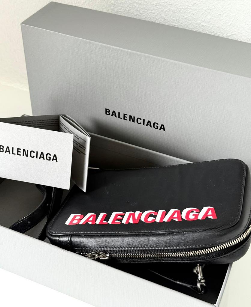 ORIGINELE BALENCIAGA TAS PHONE ZIP NP €650 ZWART ROOD LEER, Ophalen of Verzenden, Nieuw, Zwart, Schoudertasje