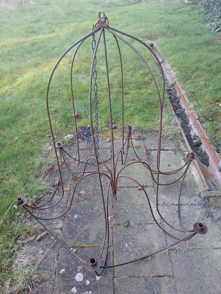Metalen oude hangkandelaar, Ophalen of Verzenden, Gebruikt