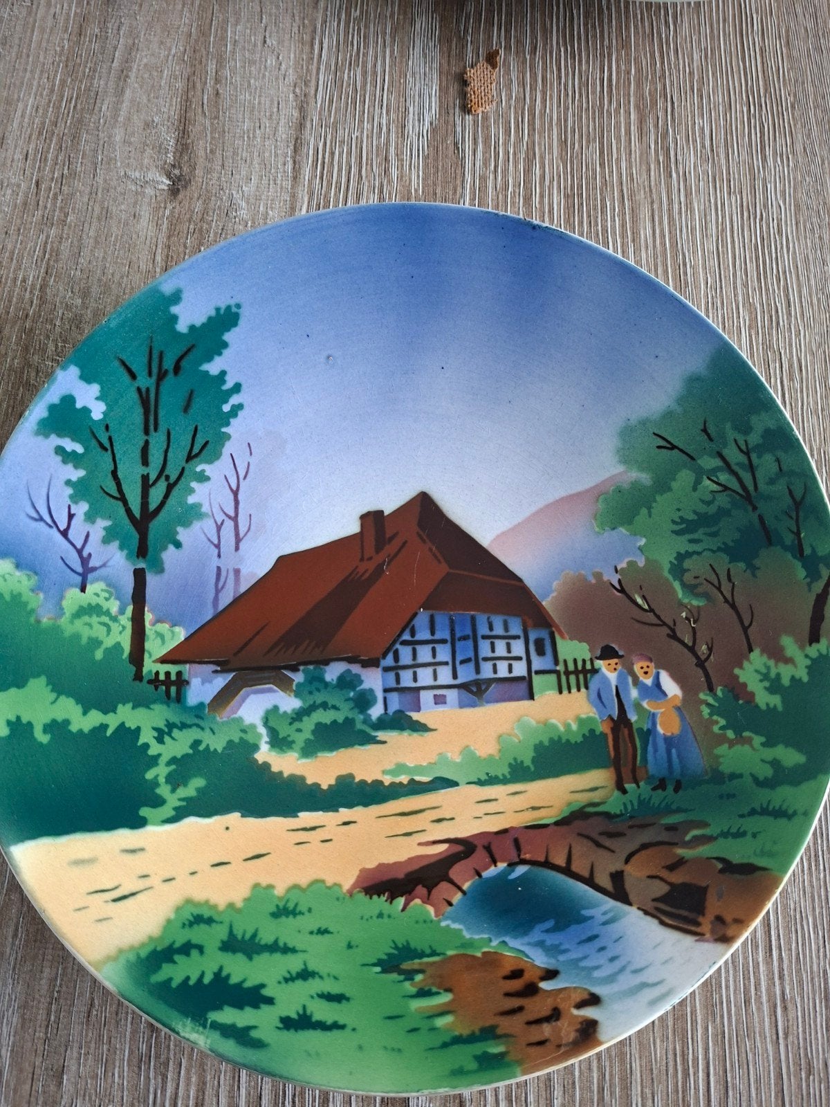 Vintage Wandbord Villeroy & Boch - Scène met Huis en Figuren, Gebruikt, Steen/keramiek, Ophalen of Verzenden, Wandbord of Wandpaneel