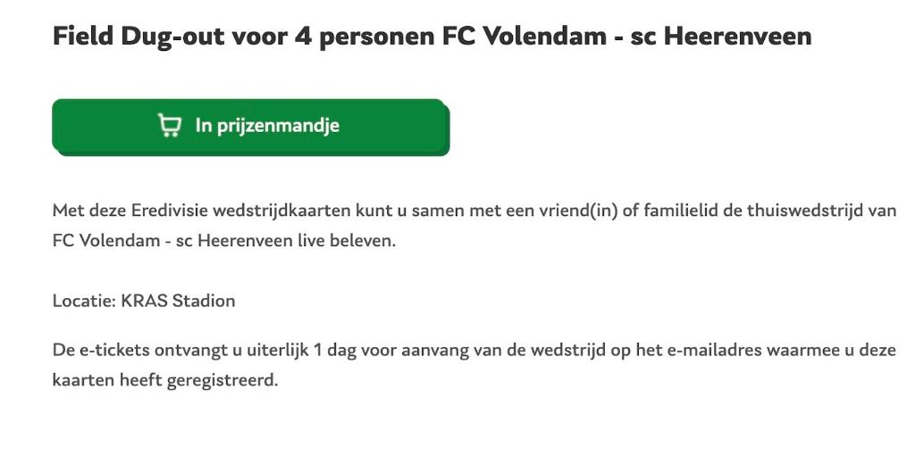 SC Heerenveen - FC Volendam 4 Field Dug Out VIP Kaarten, Drie personen of meer, Mei