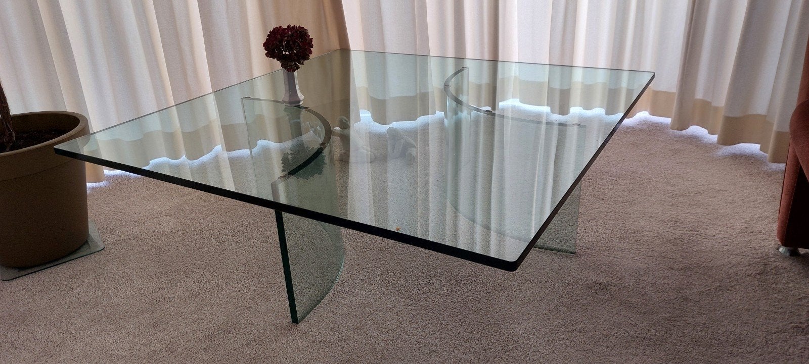 I.z.g.st.glazen salontafel 1.20x 1.20, Ophalen, Gebruikt, Vierkant, Glas