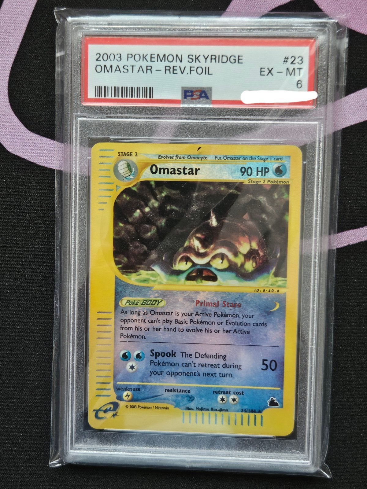 Pokemon 2003 Omastar 23/144 Skyridge REV.FOIL PSA 6 EX-MT, Ophalen of Verzenden, Zo goed als nieuw, Losse kaart, Foil