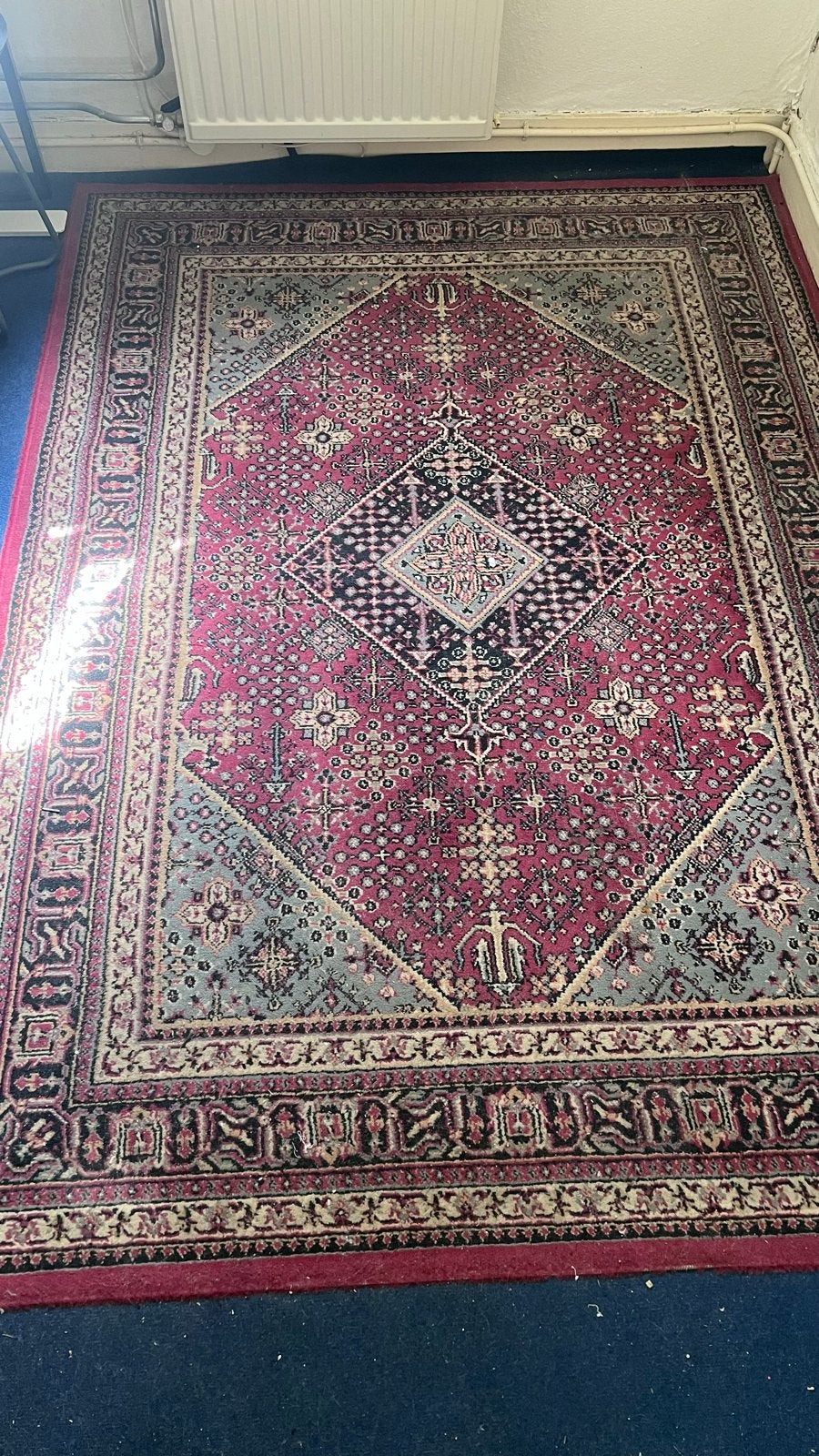 Vintage Perzisch tapijt - Rood met blauwe accenten, Ophalen, Gebruikt, 150 tot 200 cm, 200 cm of meer