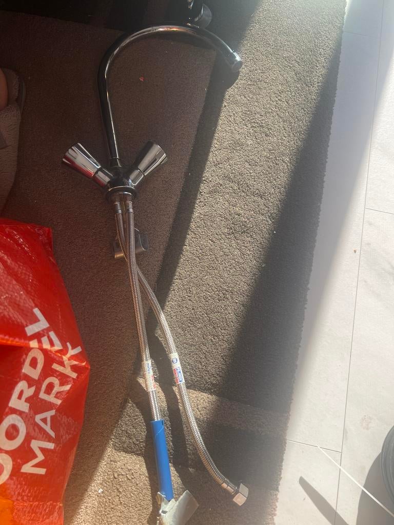 Chromen Keukenkraan met Dubbele Hendel, Doe-het-zelf en Verbouw, Sanitair, Ophalen of Verzenden, Gebruikt, Chroom, Kraan