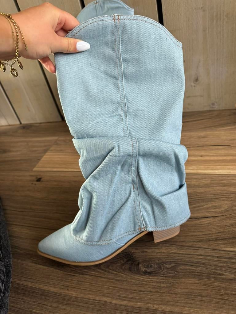 Denim laarsjes, Hoge laarzen, Blauw, Ophalen of Verzenden, Zo goed als nieuw