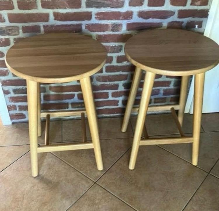 2x Sav & Økse Fjerre Counter Barkrukken Eikenhout, Huis en Inrichting, Ophalen, Met voetsteun, 60 tot 90 cm, Zo goed als nieuw