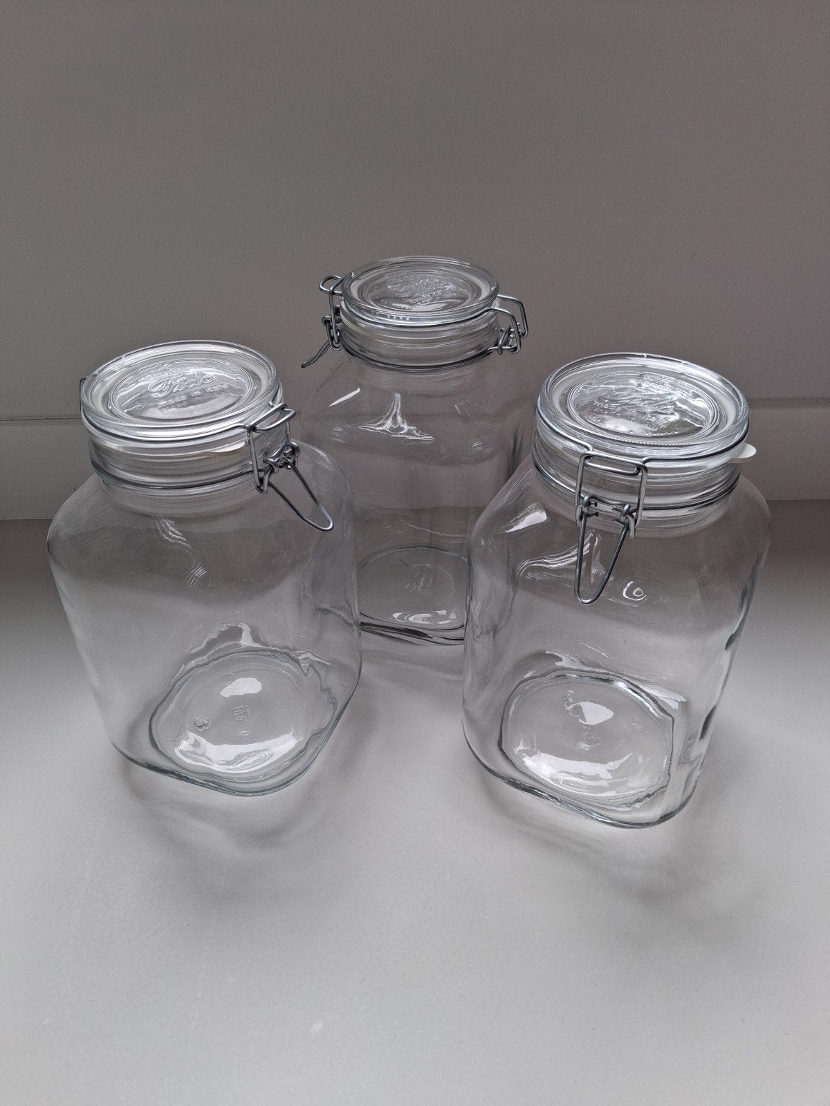 3 Nieuwe Weckpotten van glas  24,5cm hoog, Voorraadpot, Ophalen of Verzenden, Gebruikt, Glas