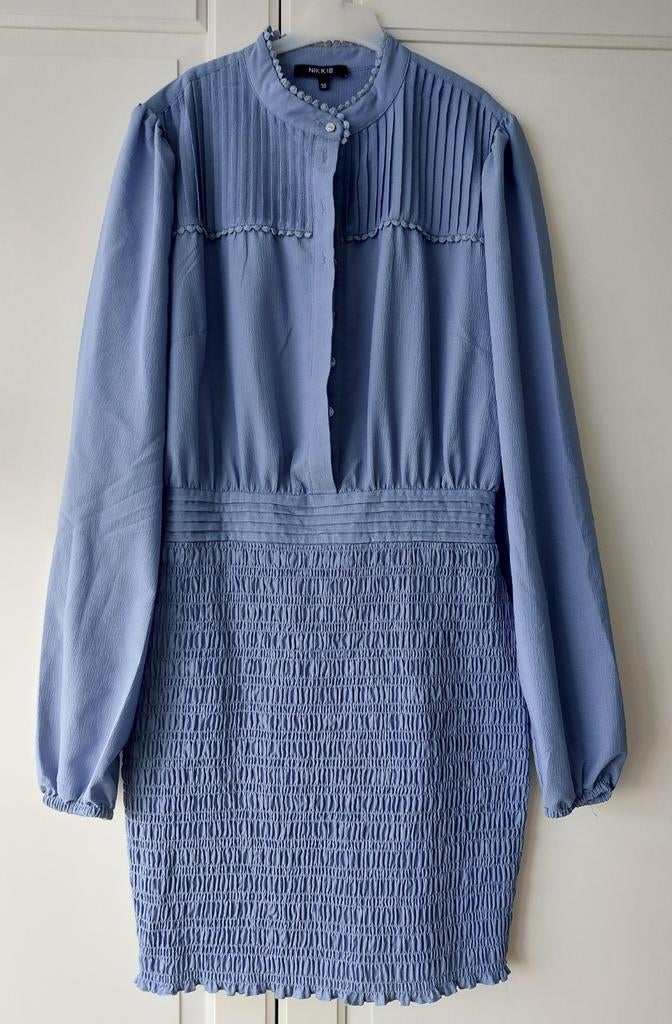 Nikkie jurkje met smock detail en plooien mt.38, Maat 38/40 (M), Blauw, Ophalen of Verzenden, Zo goed als nieuw