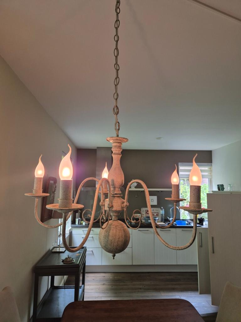 Antieke Kroonluchter met 5 Lichten - Crème Wit, Huis en Inrichting, Ophalen, Gebruikt, Overige materialen, 75 cm of meer