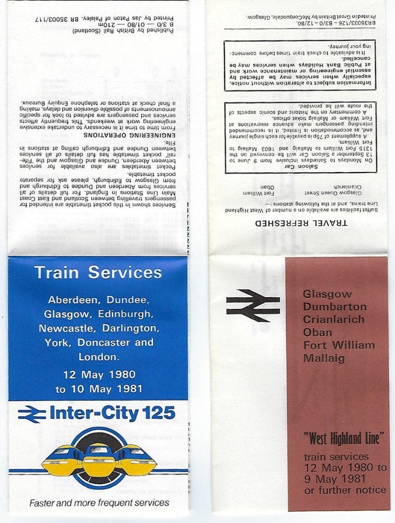Twee dienstregelingen British Rail 1980, Verzamelen, Spoorwegen en Tramwegen, Ophalen, Zo goed als nieuw, Trein, Overige typen