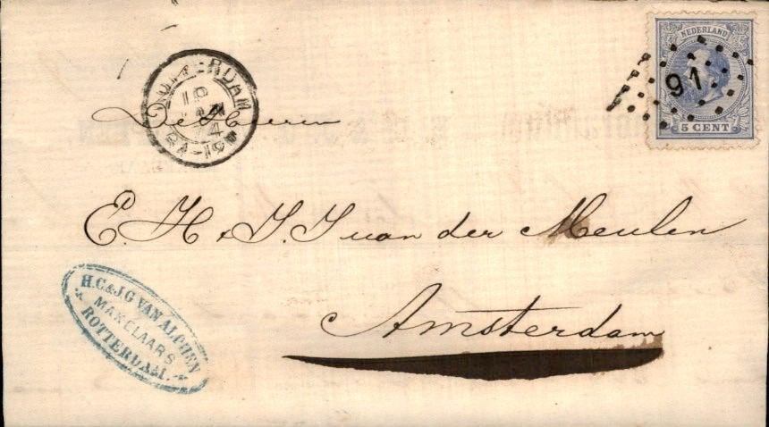 Rotterdam - Amsterdam - Willem III - 1874, Verzenden, Brief
