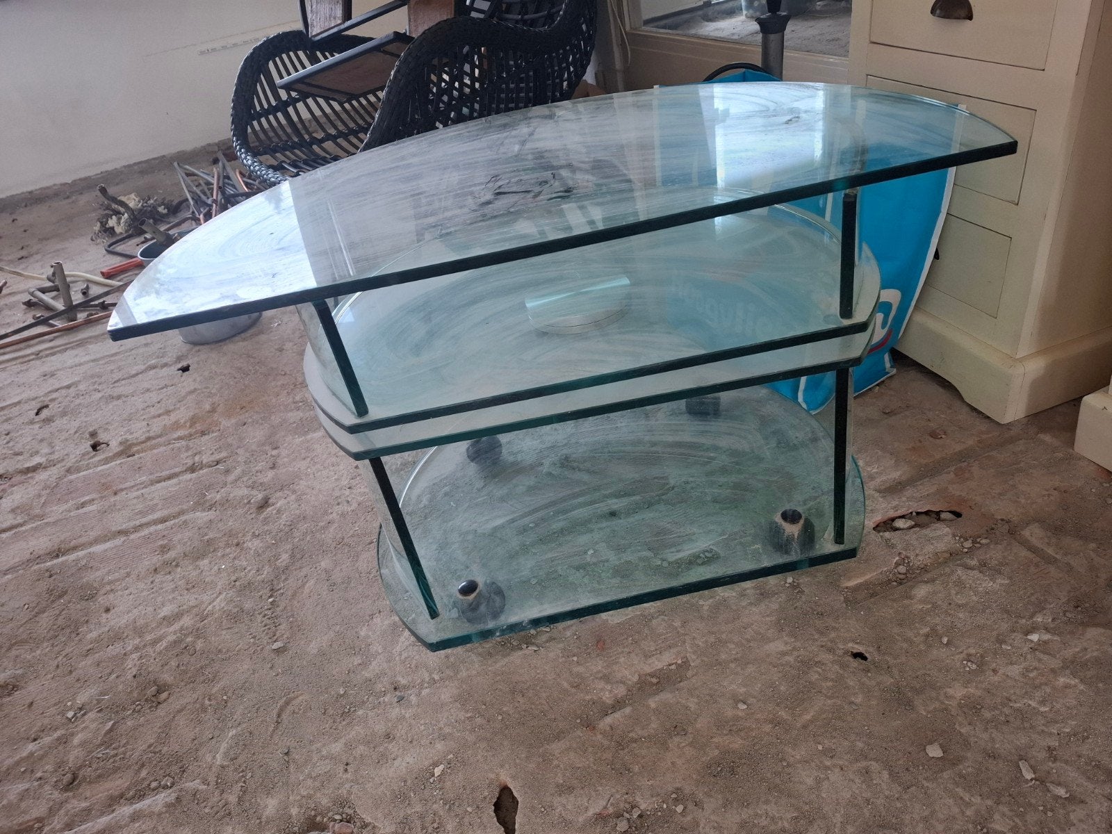 Glazen bijzettafel/tv-meubel, Tonelli/Fiam Italia-stijl, Ophalen of Verzenden, Gebruikt, Design, Modern