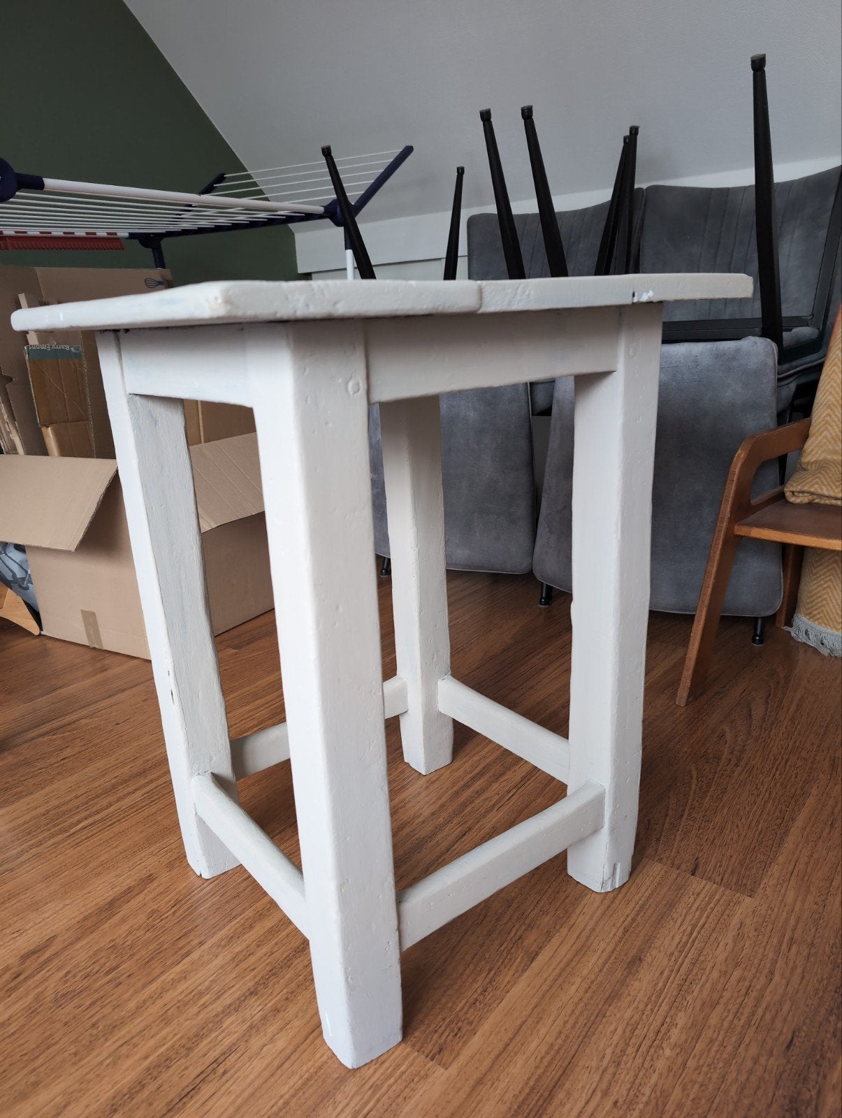 Brocante bijzettafel 54x48 cm, hoogte 67 cm, Minder dan 55 cm, Gebruikt, Rechthoekig, Brocante