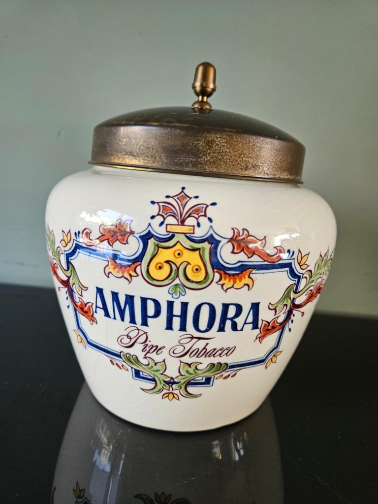 Amphora tabakspot / dekselpot met koperen deksel, Ophalen of Verzenden