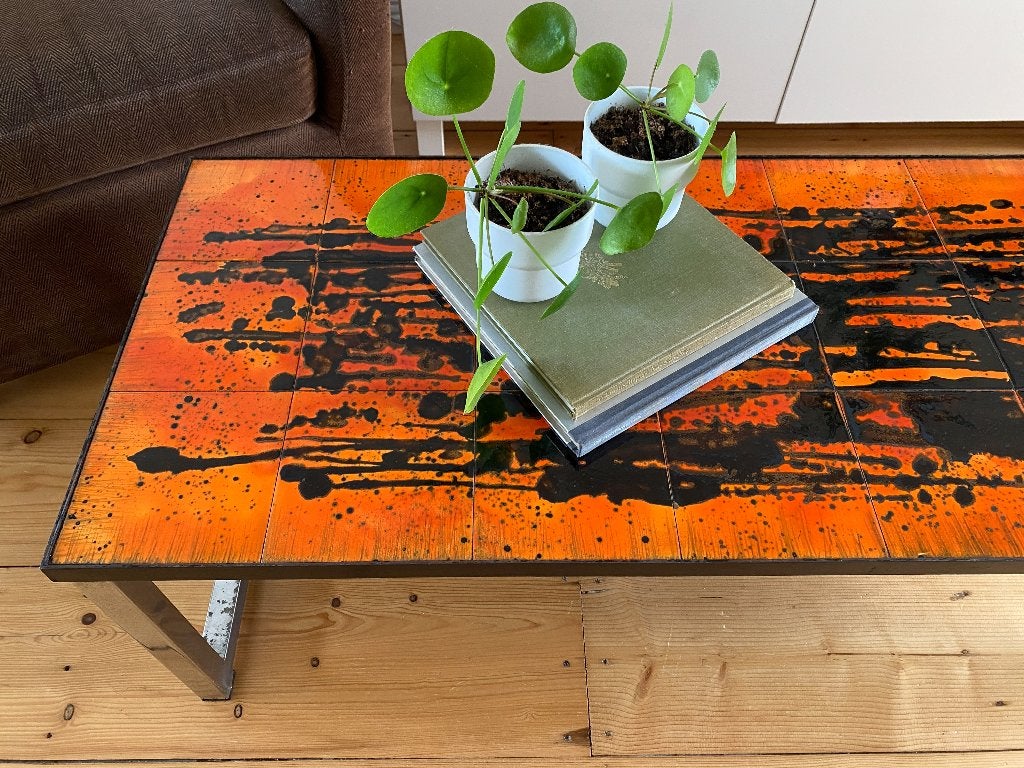 Bijzondere retro tafel salontafel Belarti oranje, Ophalen, Gebruikt, 100 tot 150 cm, Belarti