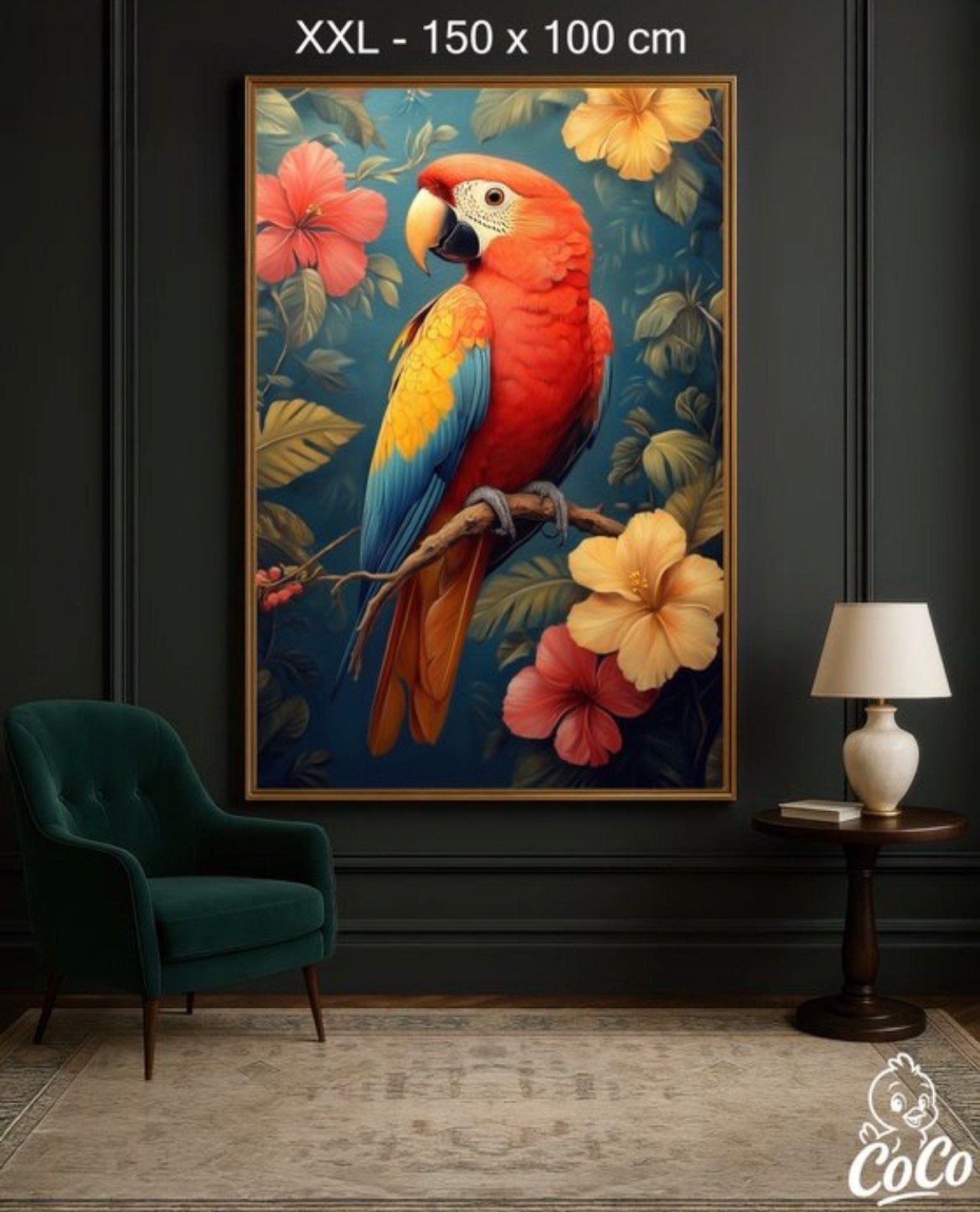 Papegaai Schilderij - 150 x 100 - Kleurrijk en Exotisch, Nieuw, Ophalen of Verzenden, Schilderij, 100 tot 125 cm