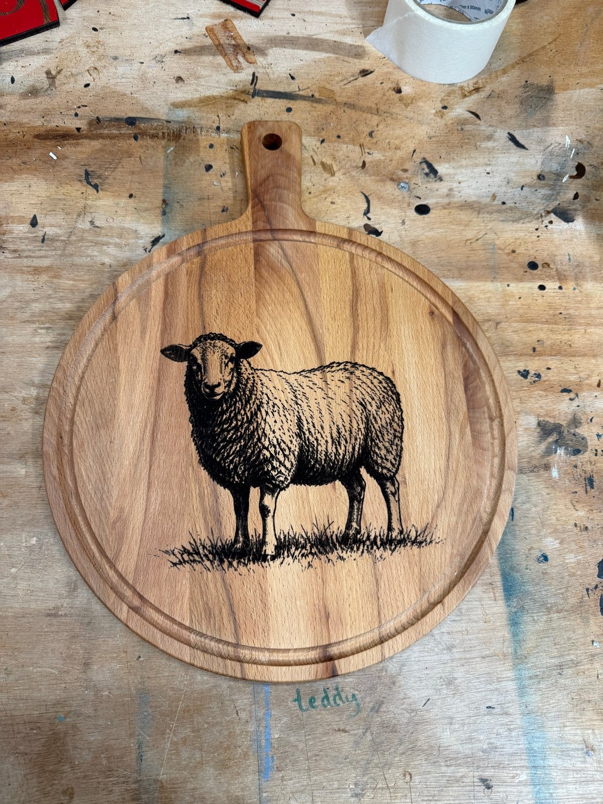 Beukenhouten snijplank met schapenprint - 30 cm, Hout, Snij-/serveerplank, Nieuw, Ophalen of Verzenden