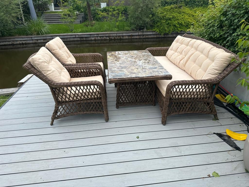 Hoogwaardige tuinset in zeer goede staat, 4 zitplaatsen, Ophalen of Verzenden, Zo goed als nieuw, Wicker